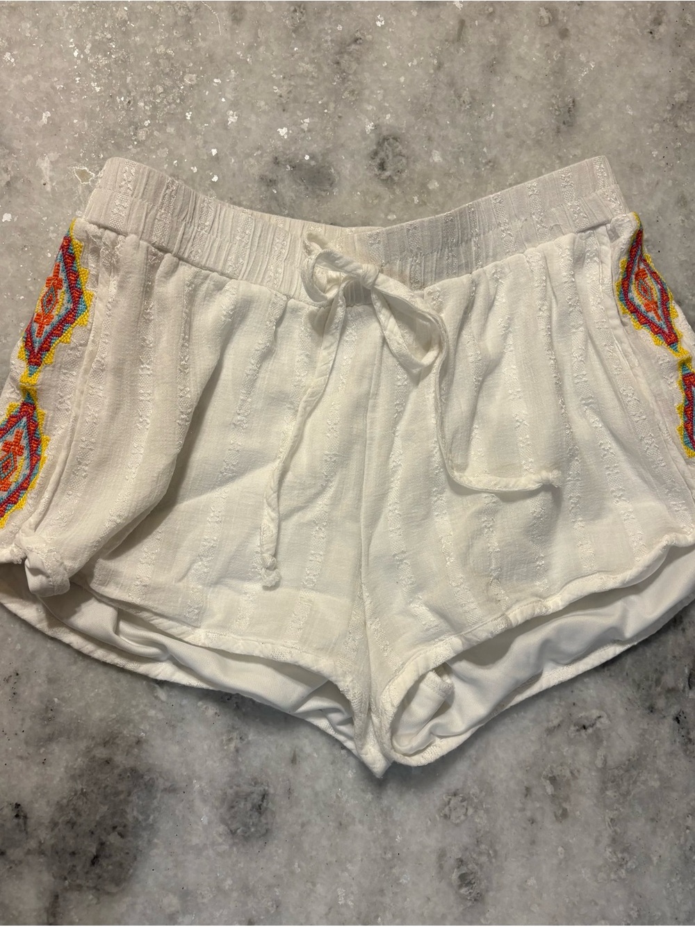 Alya White Embroidered Side-Accent Shorty Shorts